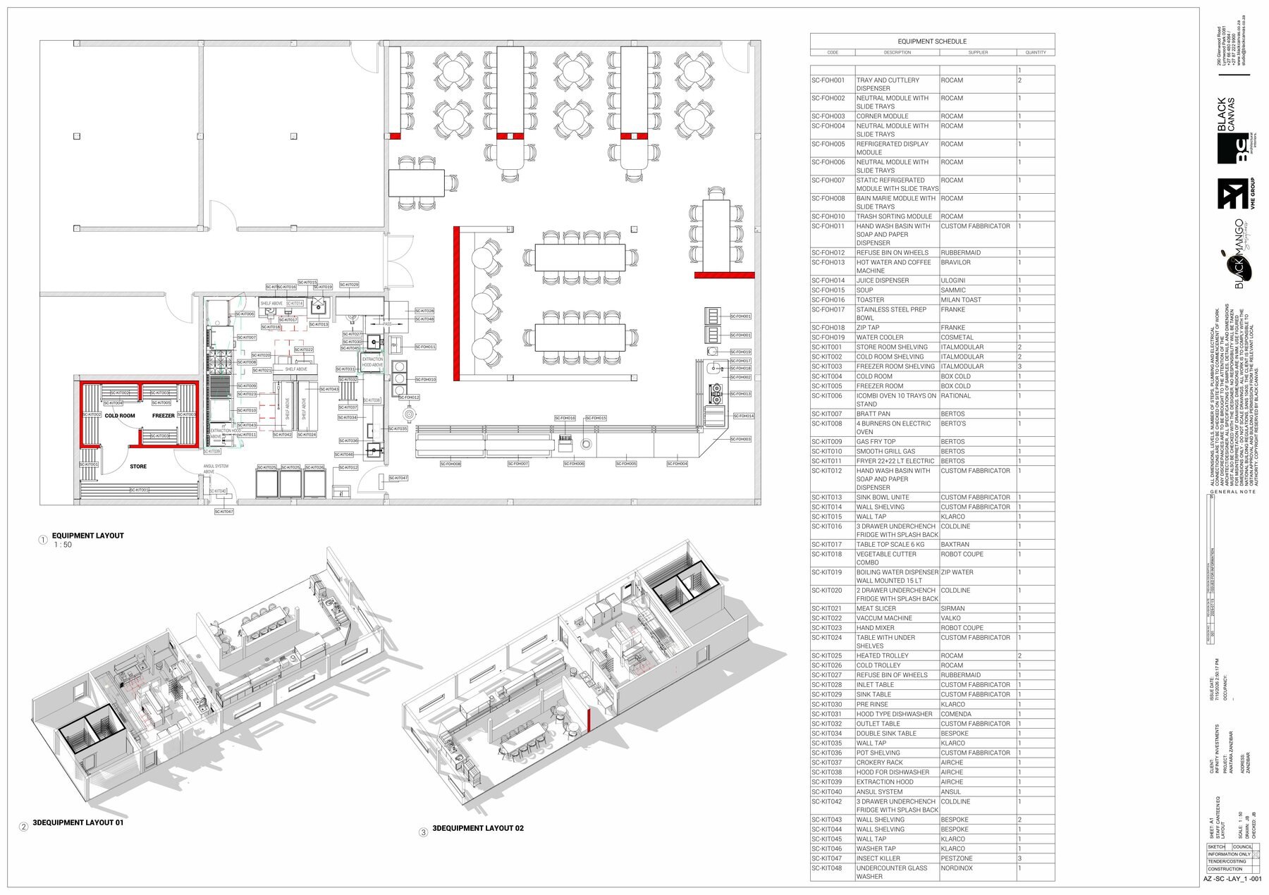 Staff canteen technical drawing, Anantara Zanzibar