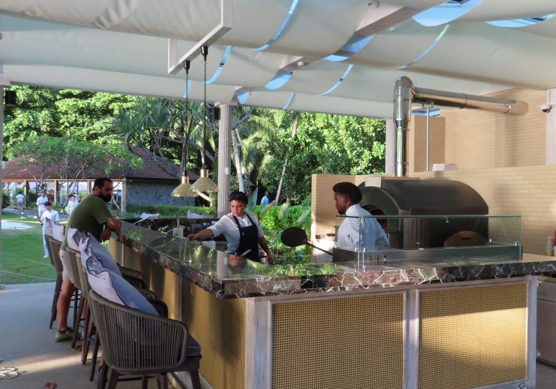 Kannel Pizzeria at Four Seasons Mahe, Seychelles - outdoor pizza counter and wood-fired oven